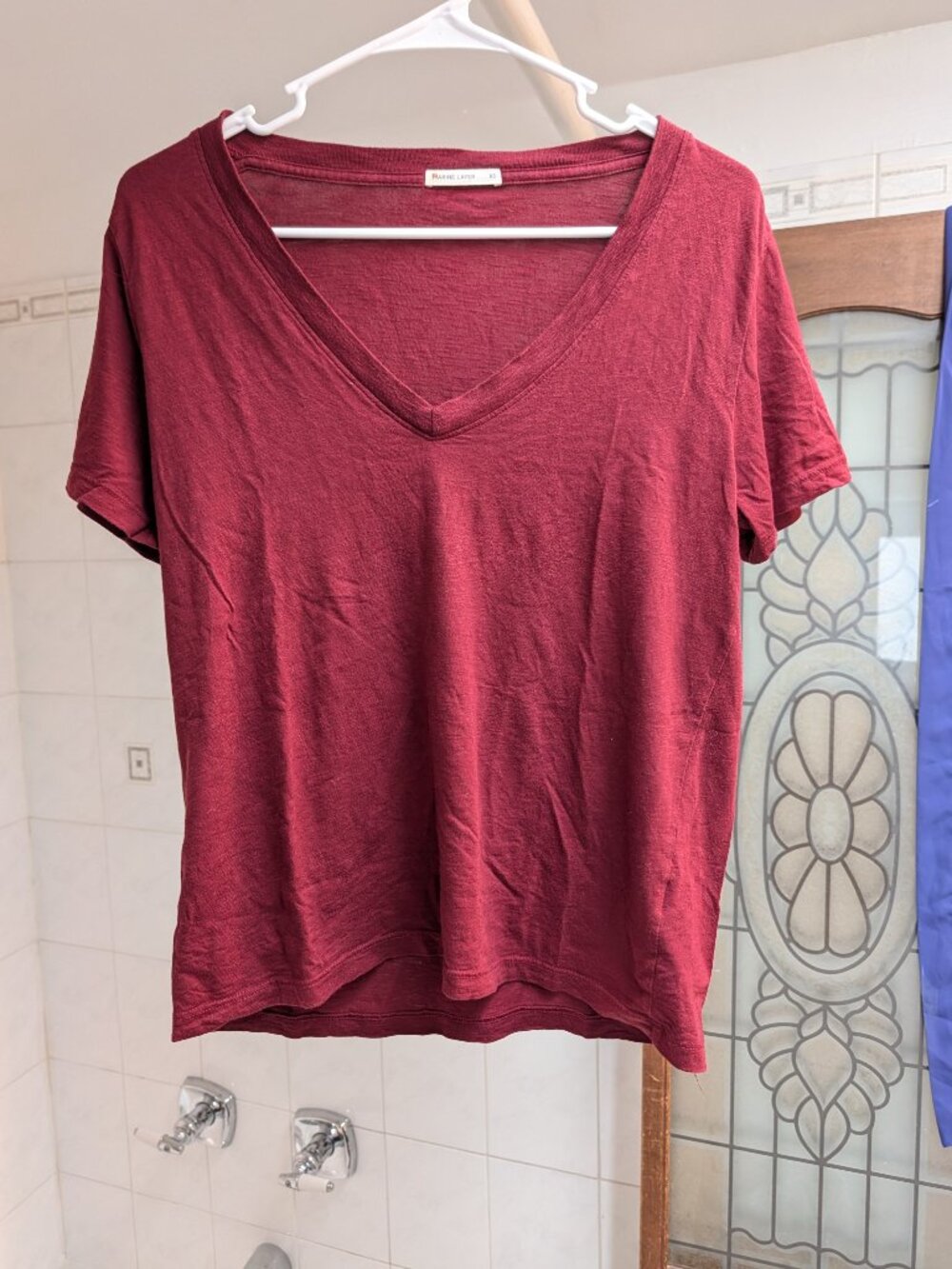 Marine Layer Boyfriend V-Neck Tee Burgundy Maroon XS Made in California